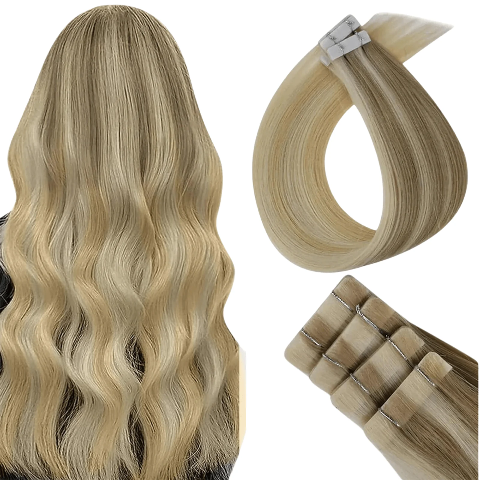 Virgin Injection Tape in Hair Extensions Blonde Balayage #18/22/60