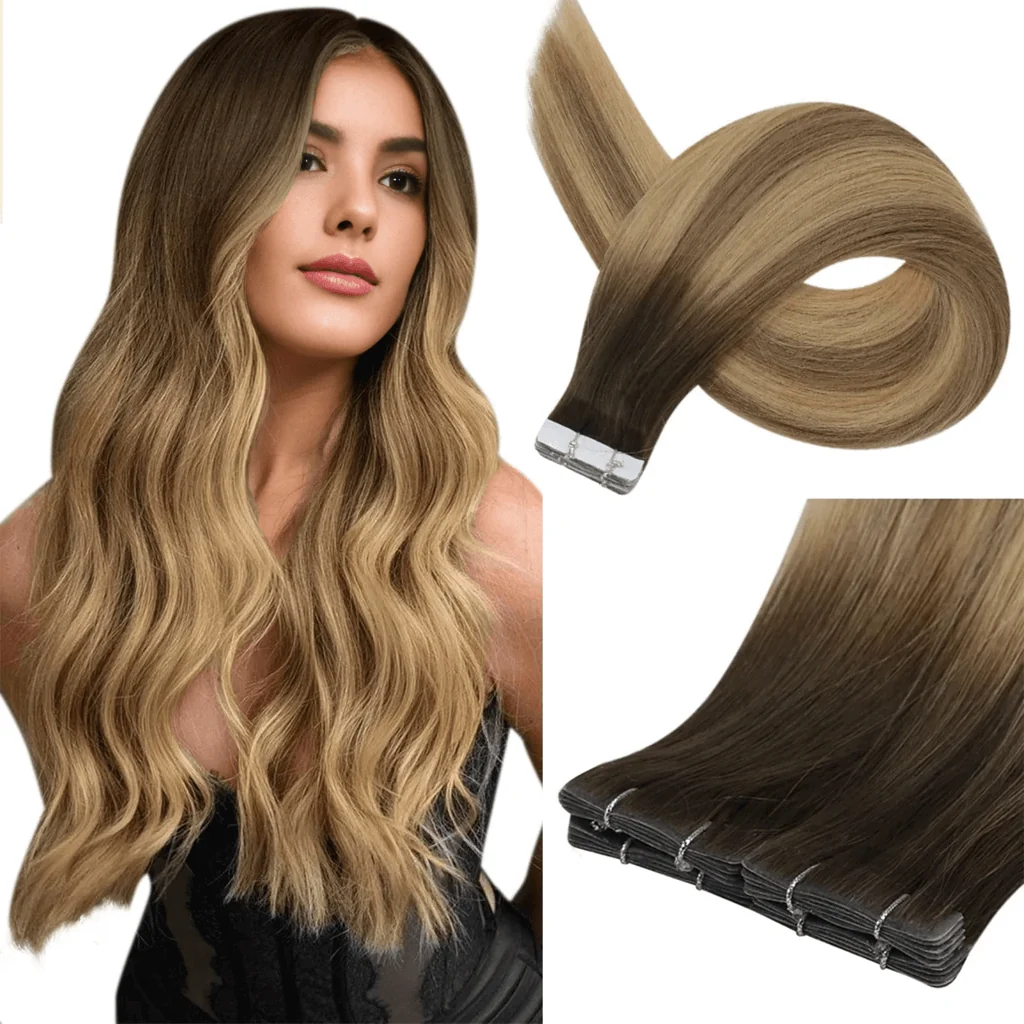 Virgin Injection Tape in Hair Extensions Balayage Blonde #3/8/22